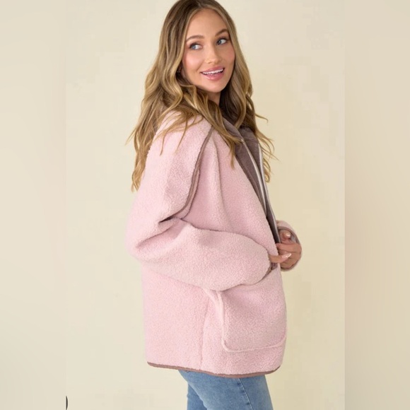 Pink/Mocha Faux Suede Fabrication And Hooded Solid 
Size L/XL - Picture 2 of 4